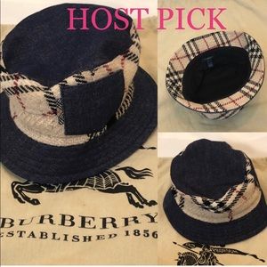 Burberry Navy and Cream Plaid Bucket Hat